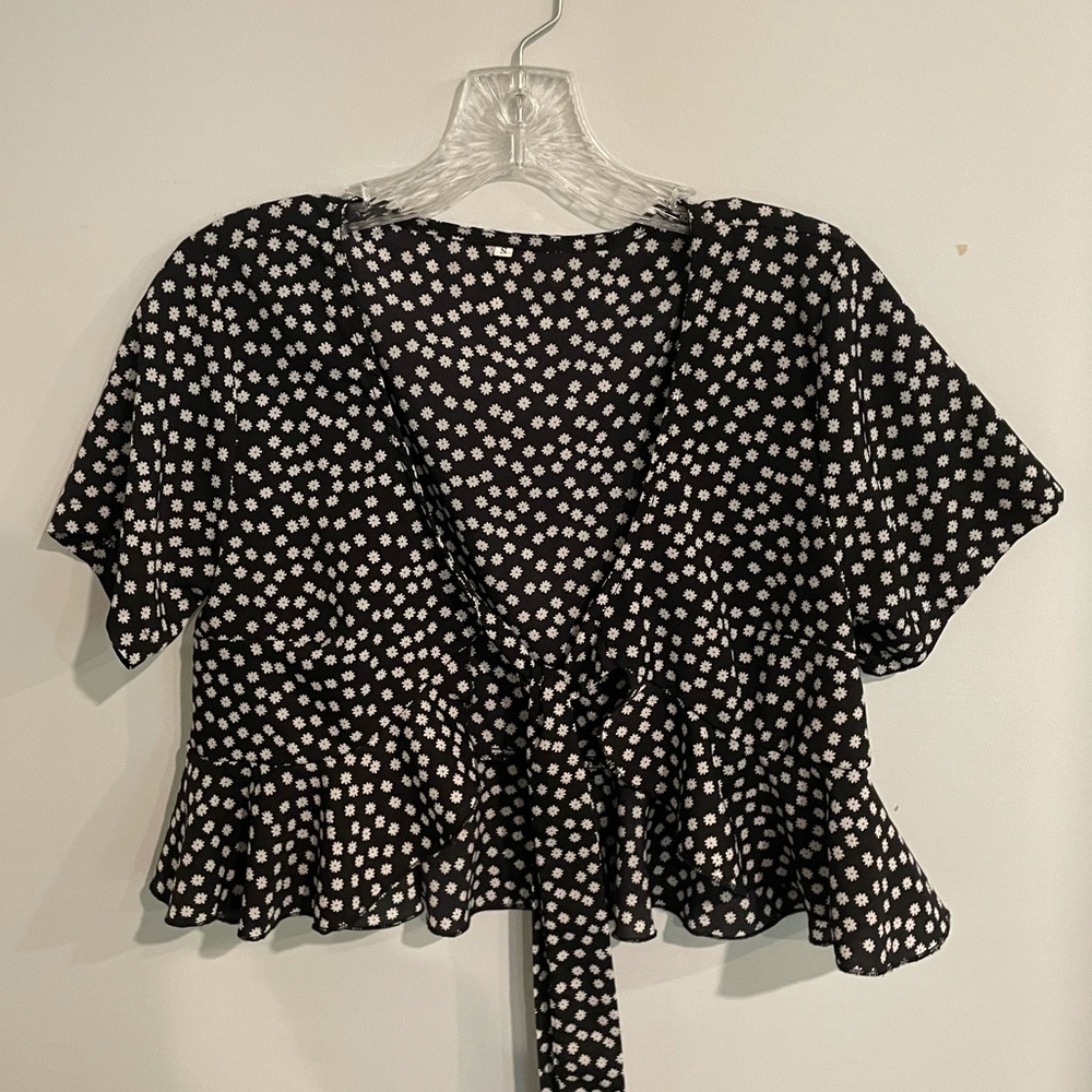 Spotted Tie Front Chiffon Top